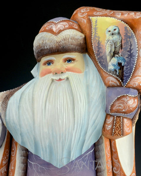 Scenic Russian Santa Carving With Polar Bears, Deer, an owl and Birds 14 inch