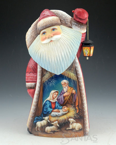 Carved Russian Santa with Holy Family and Lantern