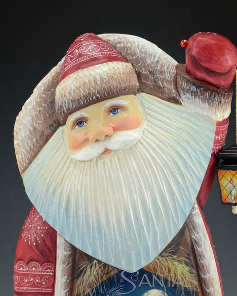 Carved Russian Santa with Holy Family and Lantern