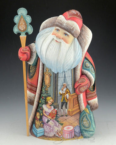 Hand Carved Russian Santa Claus with Nutcracker Scene 10 inch