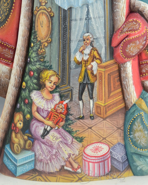 Hand Carved Russian Santa Claus with Nutcracker Scene 10 inch