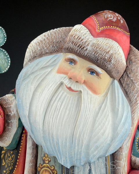 Hand Carved Russian Santa Claus with Nutcracker Scene 10 inch