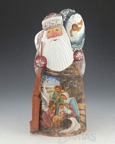 10 inch Santa With Nativity and Angel on Toy Bag Russian Santa