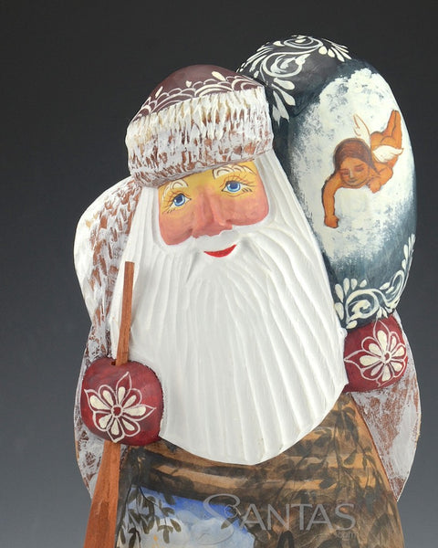 10 inch Santa With Nativity and Angel on Toy Bag Russian Santa