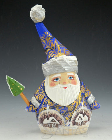 Tall Hat Blue and White Russian Santa with Landscapes 7 inch