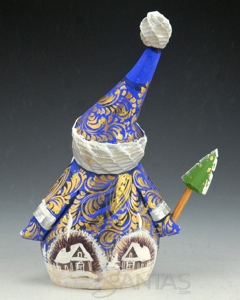 Tall Hat Blue and White Russian Santa with Landscapes 7 inch