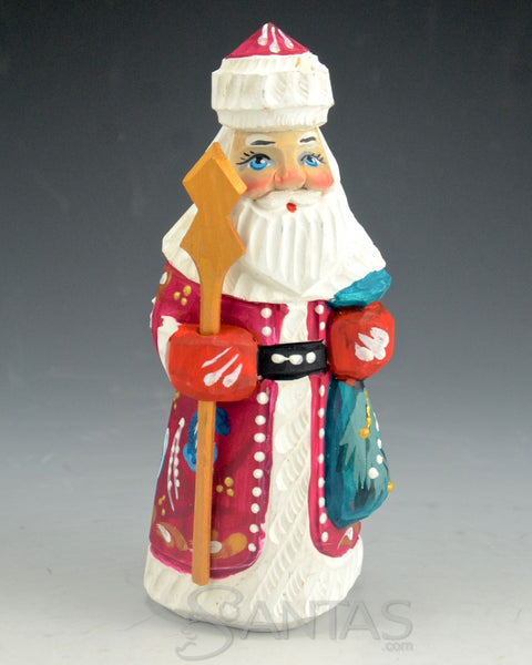 5 inch Red and White Russian Santa Carving With Staff