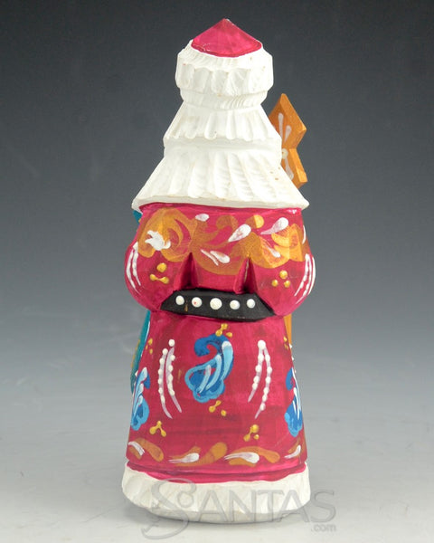 5 inch Red and White Russian Santa Carving With Staff