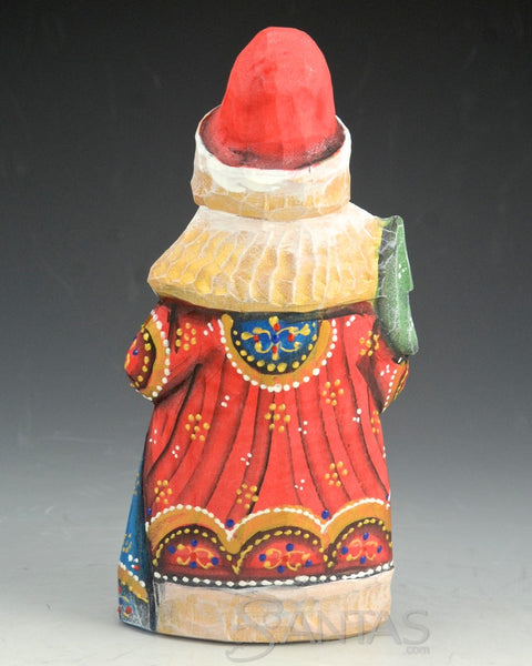 Decorative Red Santa Carving with Christmas Tree and Toy Bag 6 inch