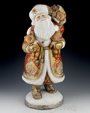 Rich Red Russian Santa with Teddy Bears and a Back Pack 16 inch