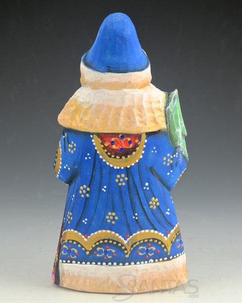 Blue, Red and White Santa Carving with Christmas Tree and Toy Bag 6 inch