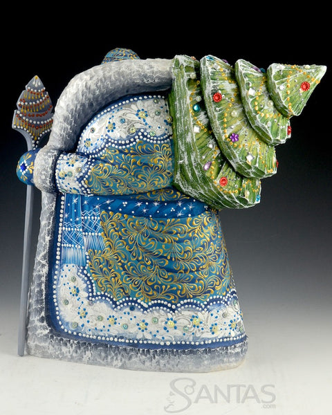 Hand Carved Russian Santa with large Tree and Troika scene