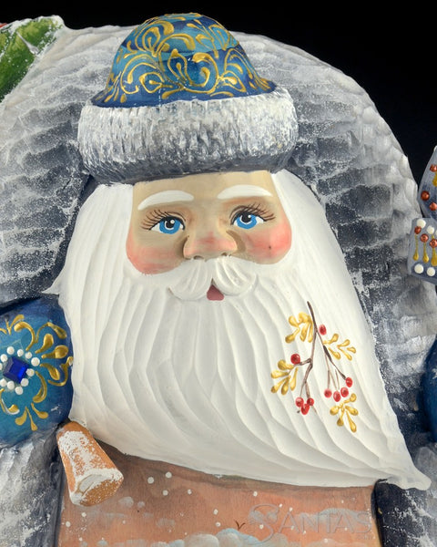 Hand Carved Russian Santa with large Tree and Troika scene