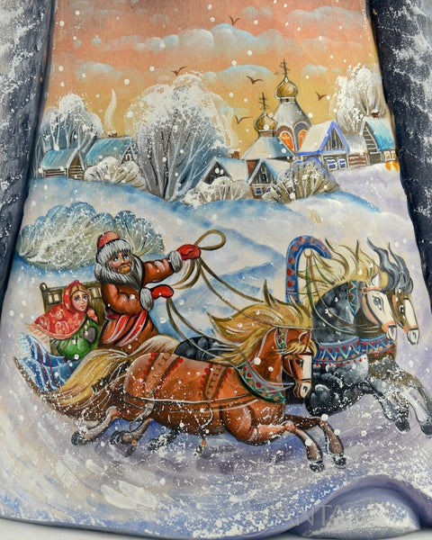 Hand Carved Russian Santa with large Tree and Troika scene