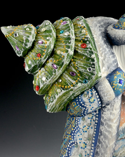 Hand Carved Russian Santa with large Tree and Troika scene