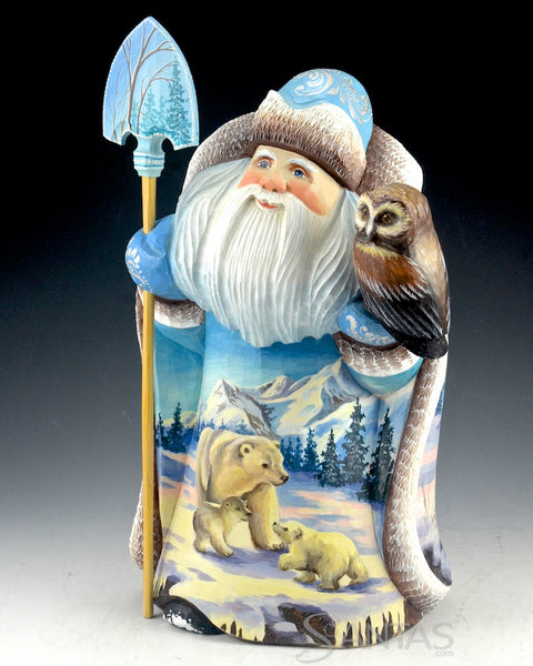 Great Northern Santa Carving with Polar Bears - Deer - and an Owl