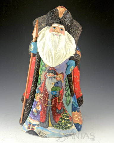 Hand Carved Grandfather Frost with Snow Maiden and Children