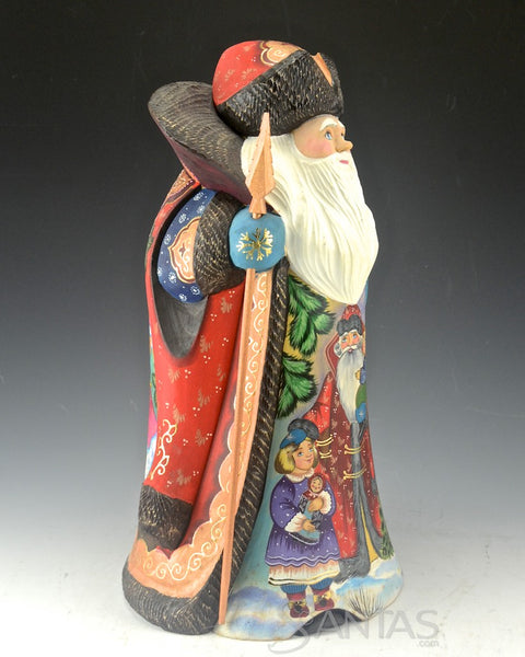 Hand Carved Grandfather Frost with Snow Maiden and Children