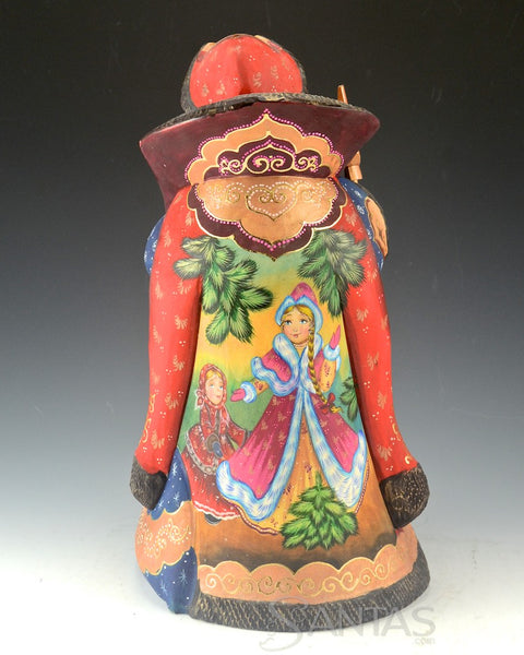 Hand Carved Grandfather Frost with Snow Maiden and Children
