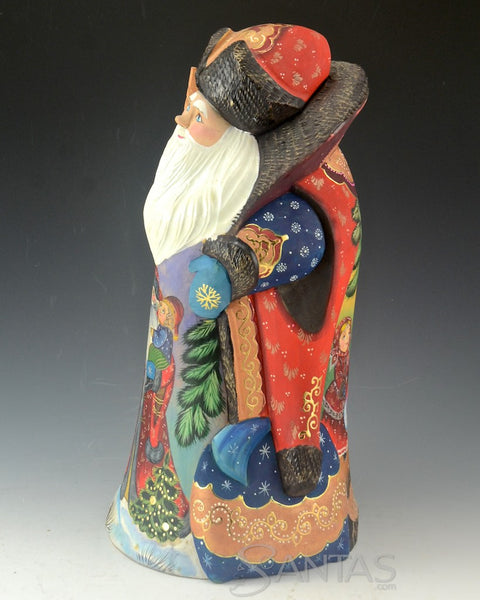 Hand Carved Grandfather Frost with Snow Maiden and Children