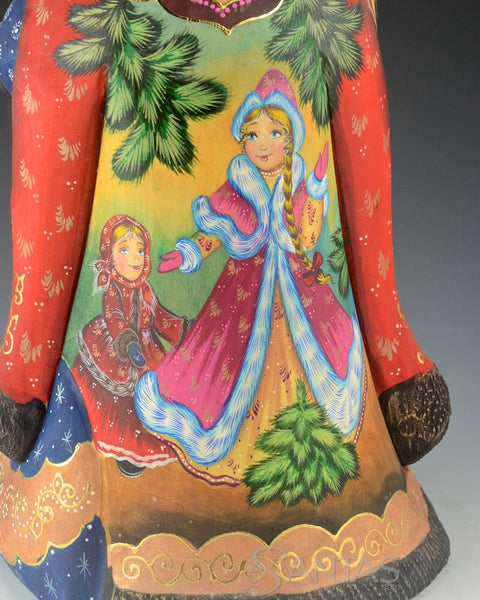 Hand Carved Grandfather Frost with Snow Maiden and Children