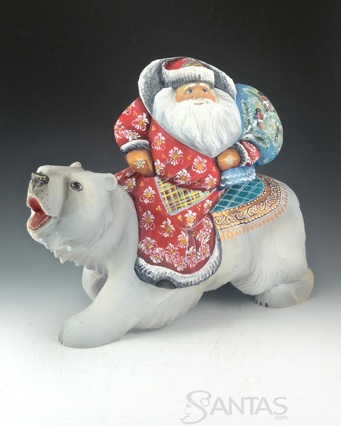 Large Carving with Santa Claus Riding a Polar Bear