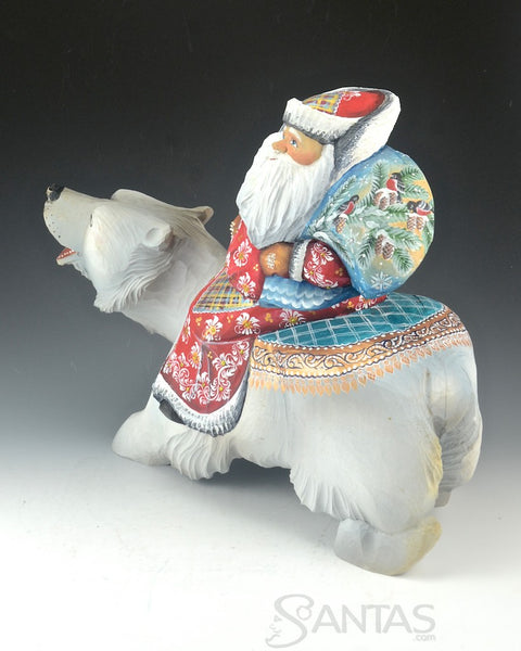 Large Carving with Santa Claus Riding a Polar Bear