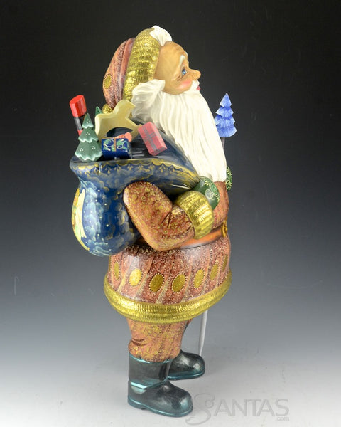 Distinguished Santa with Staff and Bag of Toys - Russian Santa Carving