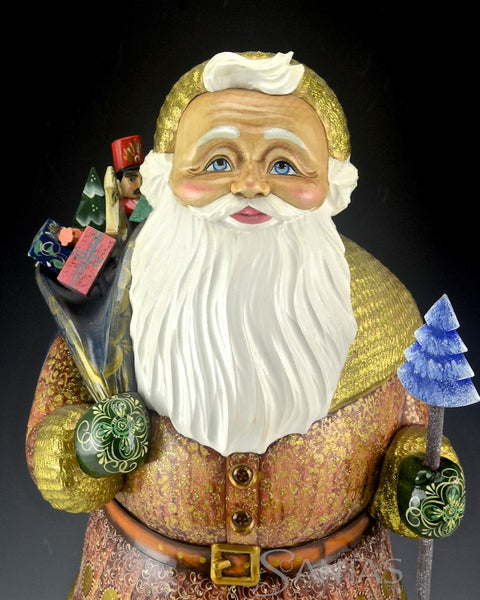 Distinguished Santa with Staff and Bag of Toys - Russian Santa Carving