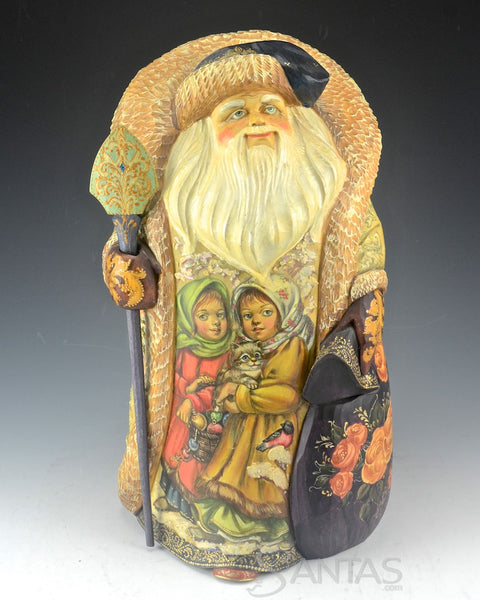 Elegant Carved and Painted Russian Santa with Children