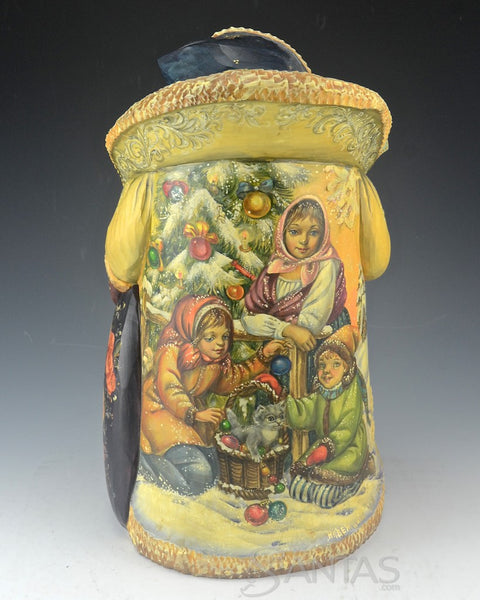 Elegant Carved and Painted Russian Santa with Children