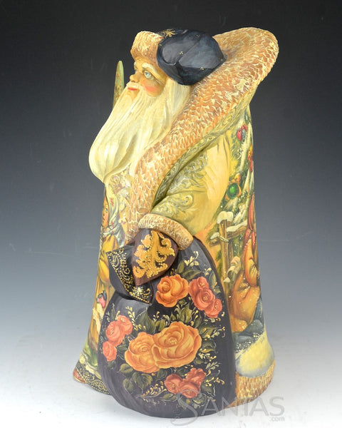 Elegant Carved and Painted Russian Santa with Children