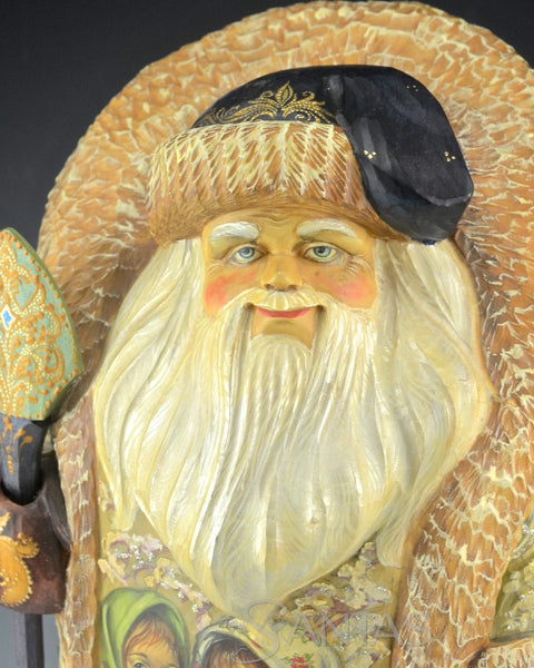 Elegant Carved and Painted Russian Santa with Children