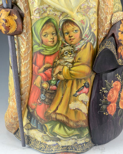 Elegant Carved and Painted Russian Santa with Children