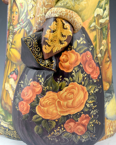 Elegant Carved and Painted Russian Santa with Children