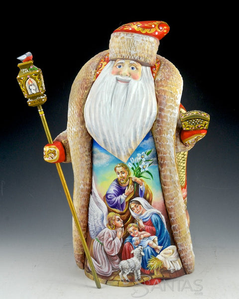Santa and The Nativity Scene with Holy Family and Angel Russian Santa 12 inch