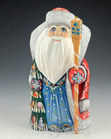 Red White and Blue Russian Santa with Tree and Staff 6 inch