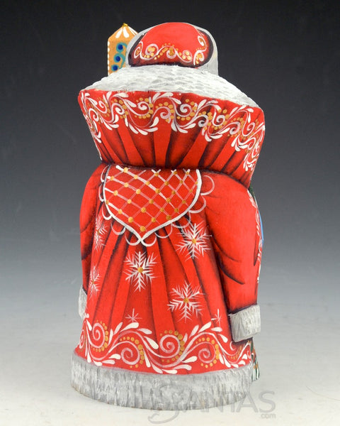 Red White and Blue Russian Santa with Tree and Staff 6 inch