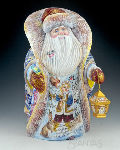 Russian Santa Carving With Snowmaiden and Grandfather Frost Scenes 12.5 inch