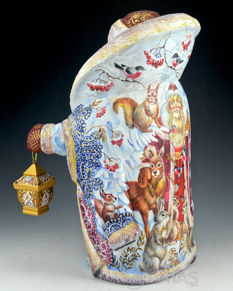Russian Santa Carving With Snowmaiden and Grandfather Frost Scenes 12.5 inch