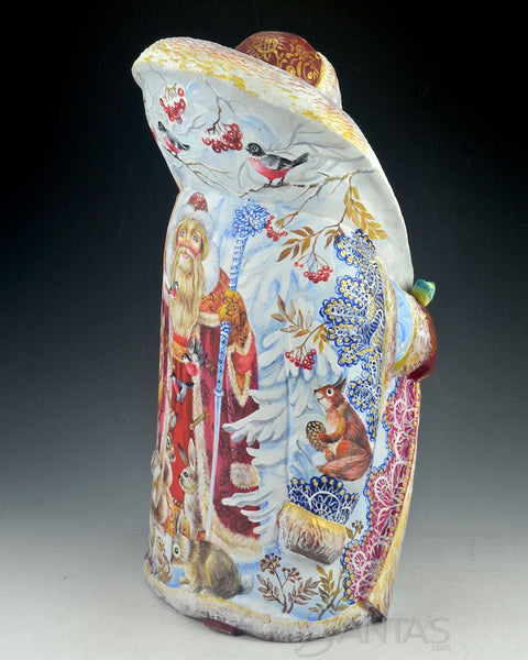 Russian Santa Carving With Snowmaiden and Grandfather Frost Scenes 12.5 inch