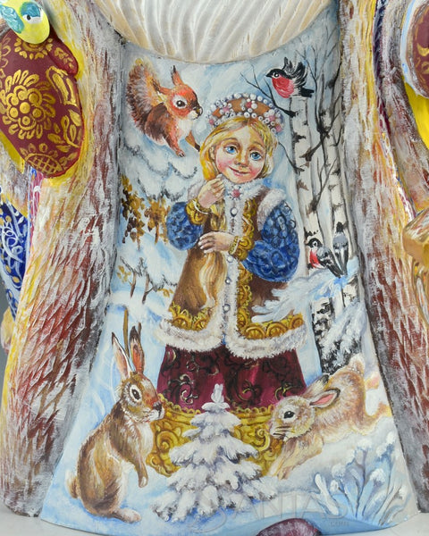 Russian Santa Carving With Snowmaiden and Grandfather Frost Scenes 12.5 inch
