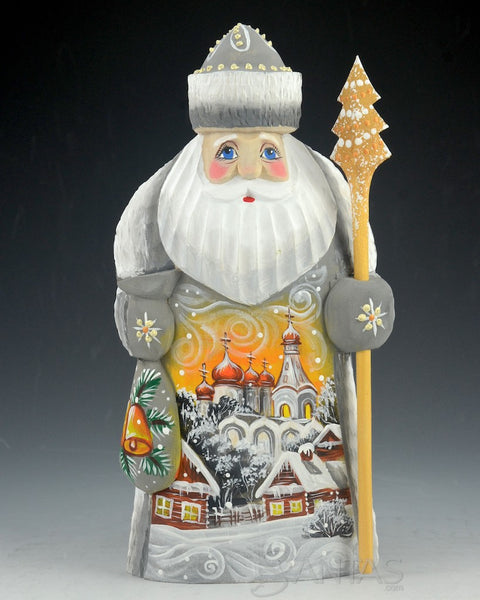 Wooden Russian Santa with Scenes on Front and Back 7.6 inch