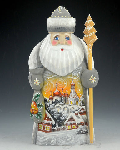 Wooden Russian Santa with Scenes on Front and Back 7.6 inch