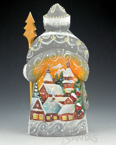 Wooden Russian Santa with Scenes on Front and Back 7.6 inch