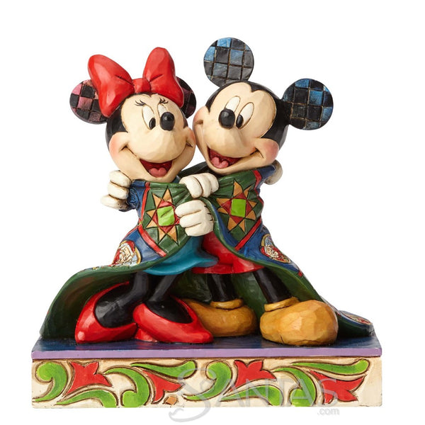 Mickey and Minnie Wrapped in Christmas Quilt - Warm Wishes