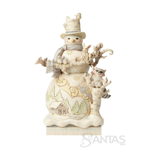 17 inch White Woodland Snowman Statue by Jim Shore