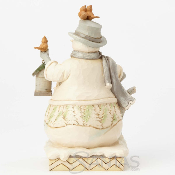 White Woodland Snowman with Birdhouse - Sing For Winter