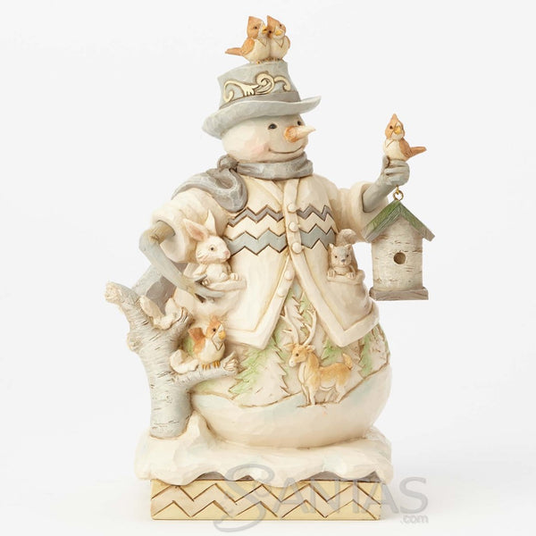 White Woodland Snowman with Birdhouse - Sing For Winter