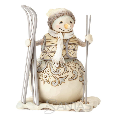 White Woodland Snowman with Skis - Downhill Dreamer